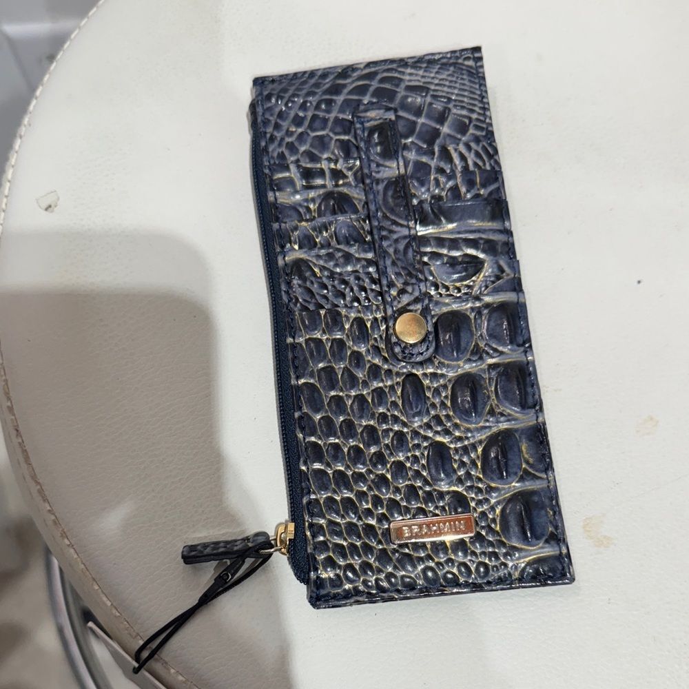 Brahmin Navy Croc-Embossed Leather Zip Wallet